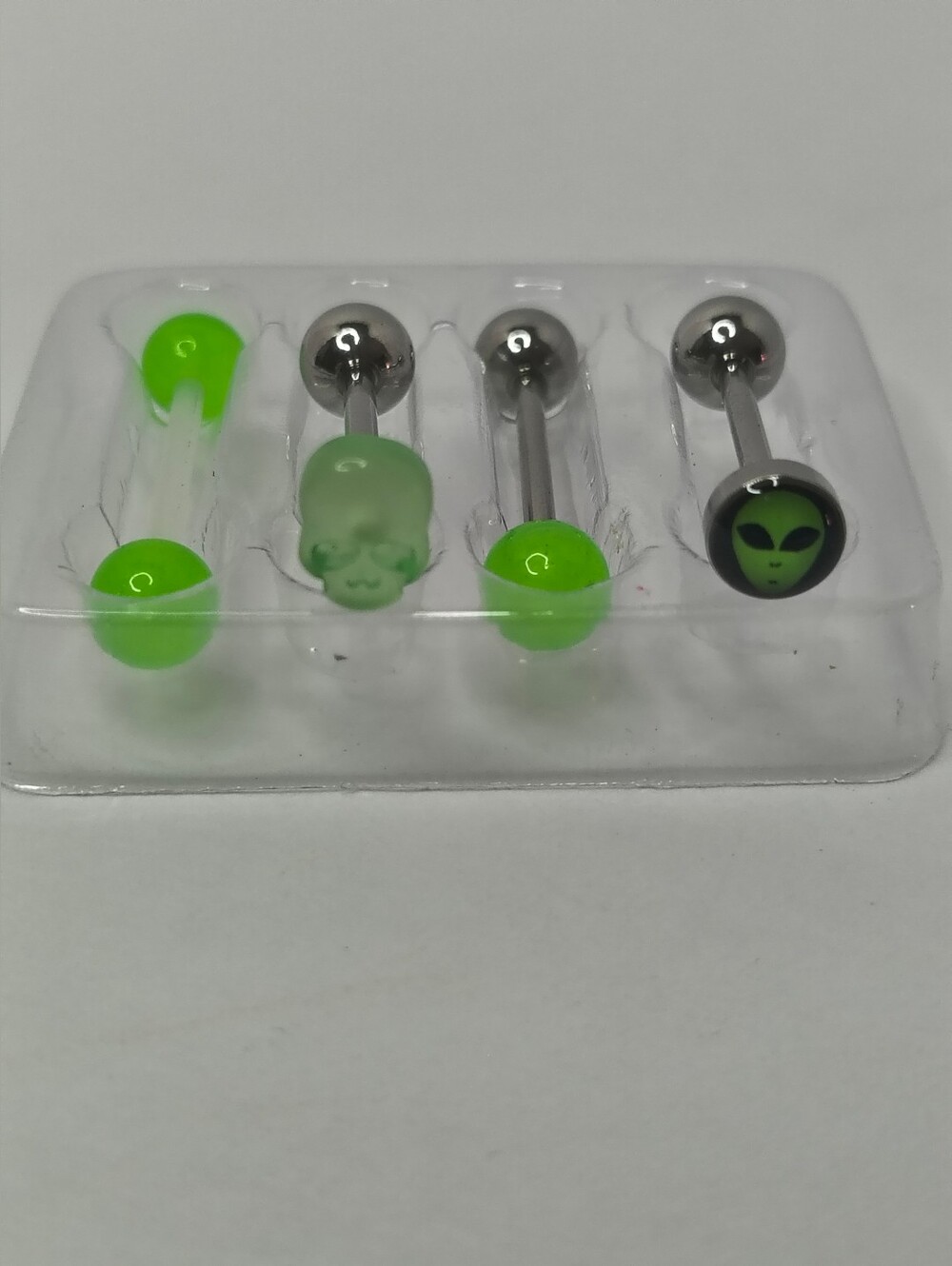 Deadstock Spencer's Vintage Alien & Skull Glow-in-the-Dark Green Tongue Rings